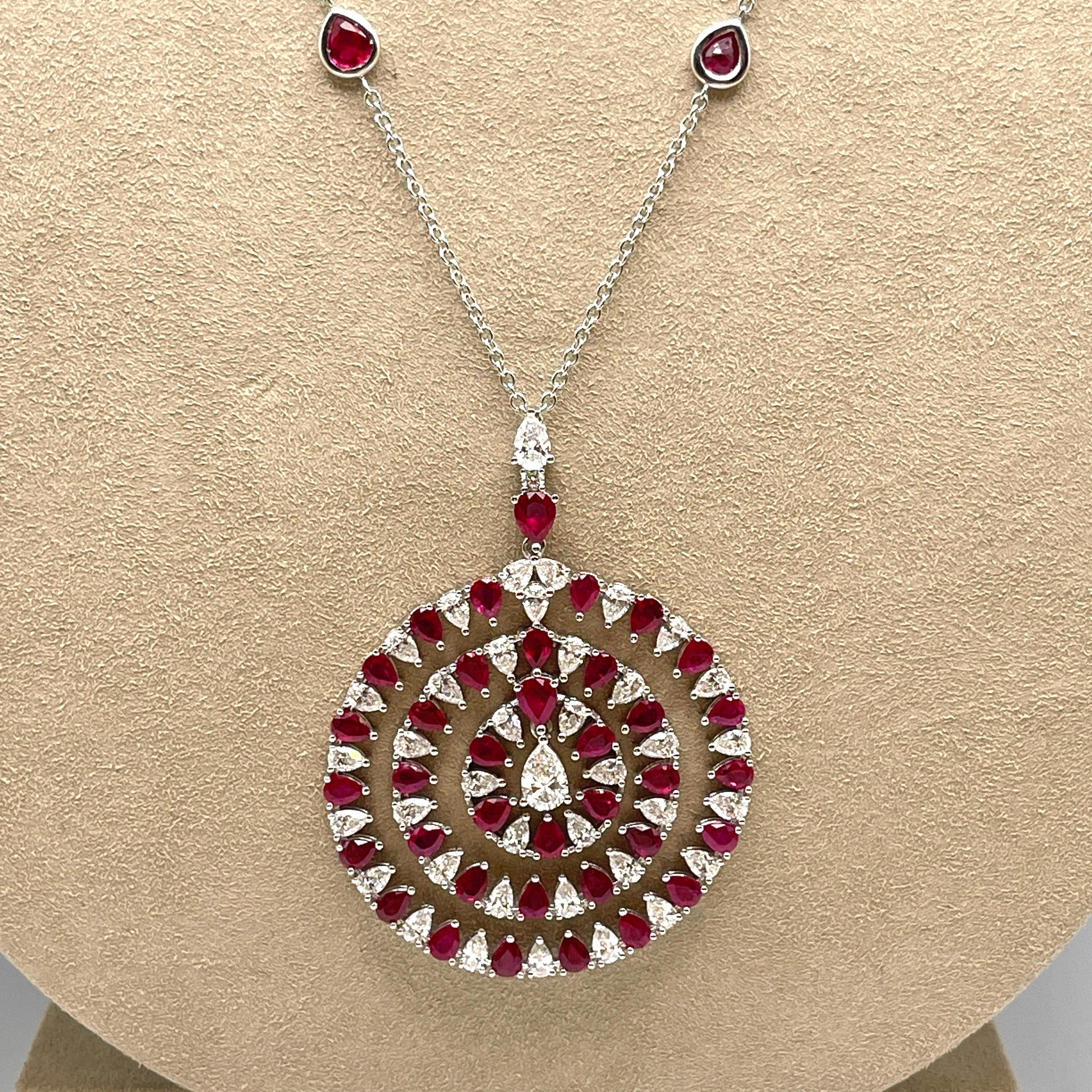 Ruby & Diamond White Gold Pendant Necklace For Sale 1