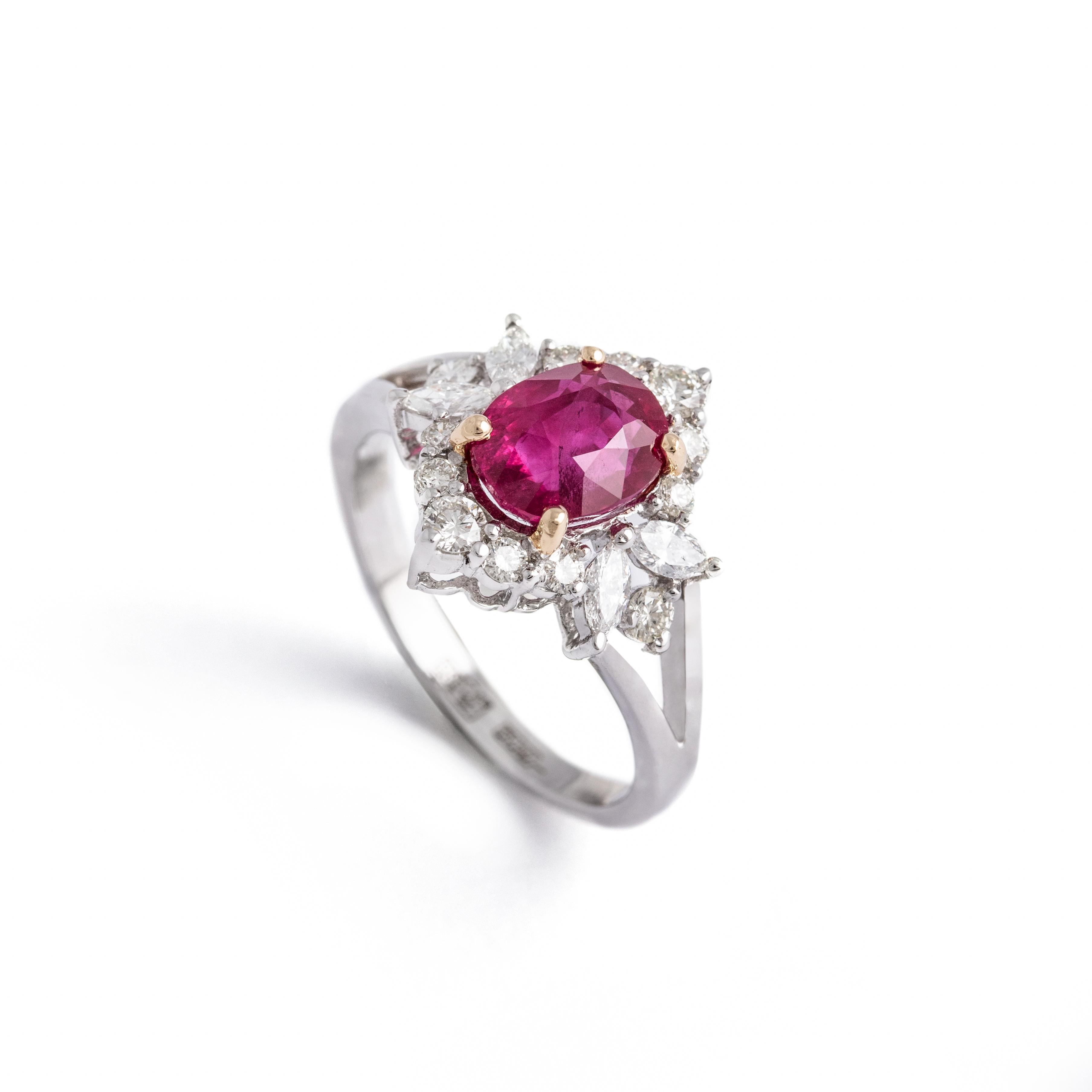 Ruby (not tested) and Diamond white gold Ring.

Total gross weight: 4.95 grams.