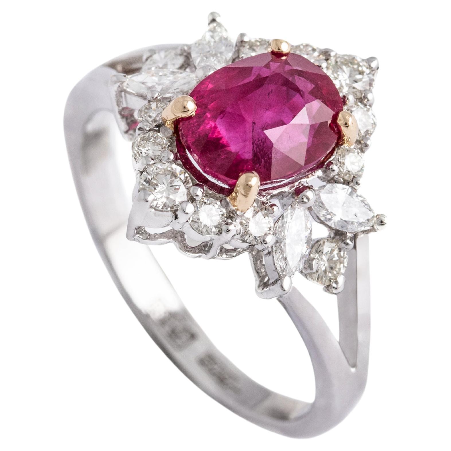 Ruby Diamond White Gold Ring For Sale
