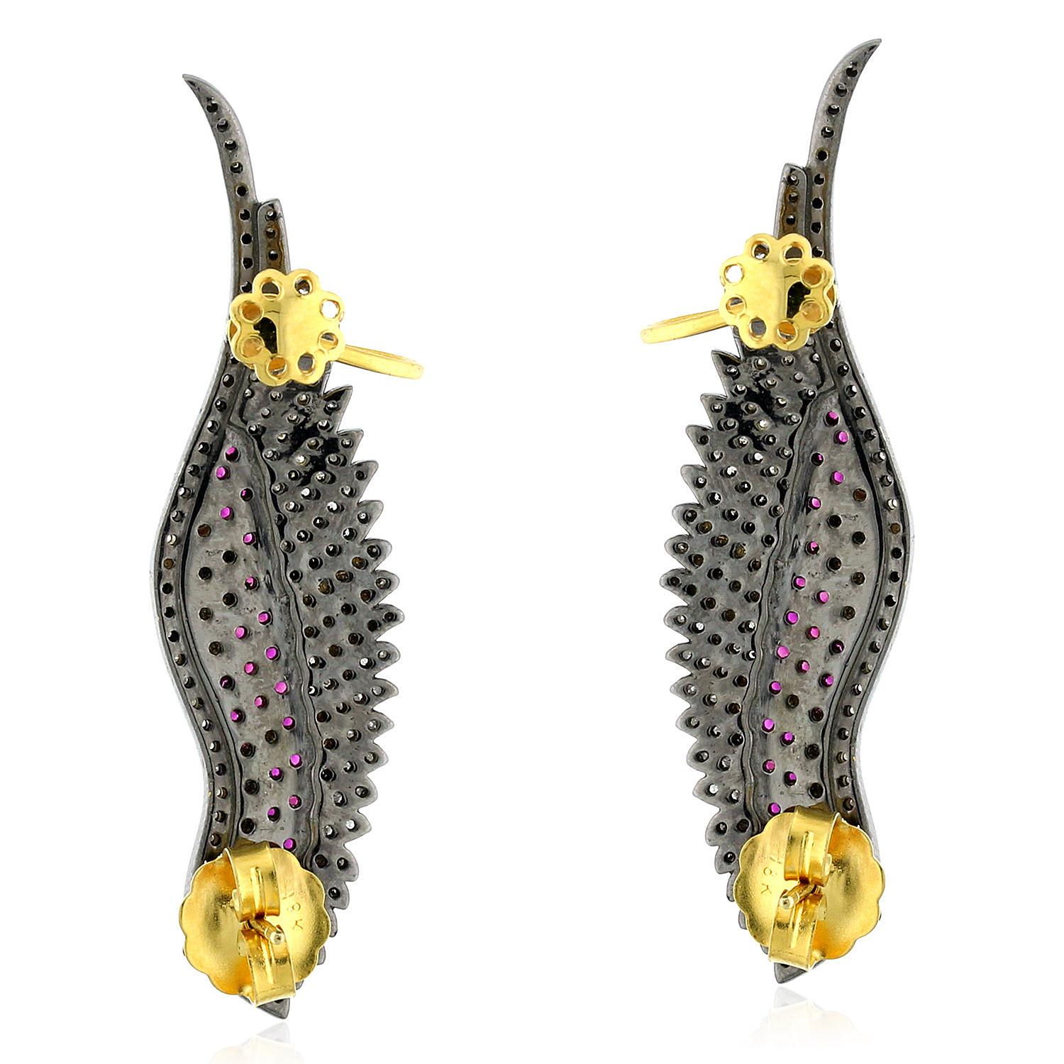 These ear climbers are handmade in 18-karat gold and sterling silver.  It is set with .80 carats ruby and 1.53 carats diamonds.

FOLLOW MEGHNA JEWELS storefront to view the latest collection & exclusive pieces.   Meghna Jewels is proudly rated as a
