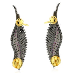 Ruby Diamond Wing Ear Climber Earrings