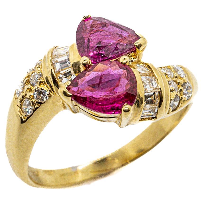 Ruby & Diamond Ring 18 Karat Yellow Gold For Sale