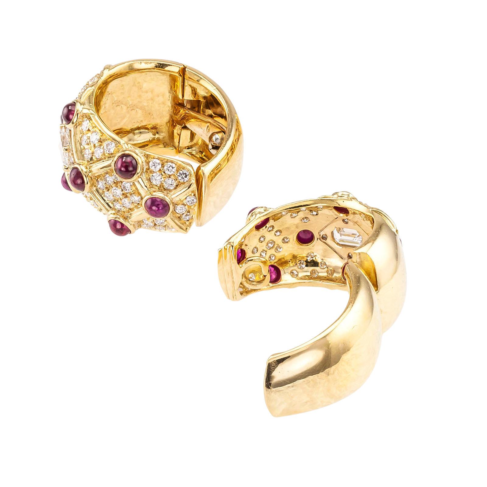 Women's Ruby Diamond Yellow Gold Clip-On Hoop Earrings