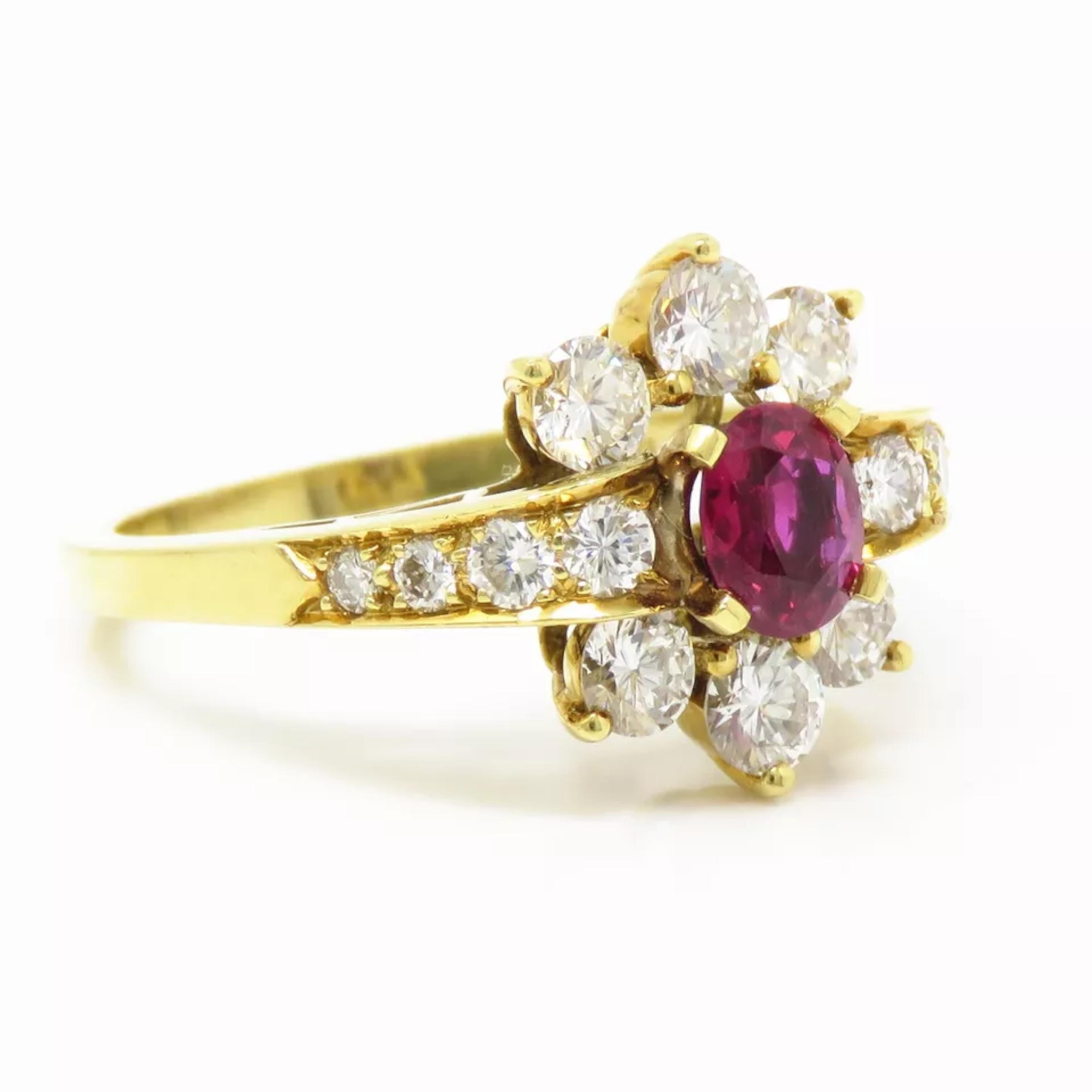 Contemporary Ruby Diamond Yellow Gold Cocktail Ring For Sale