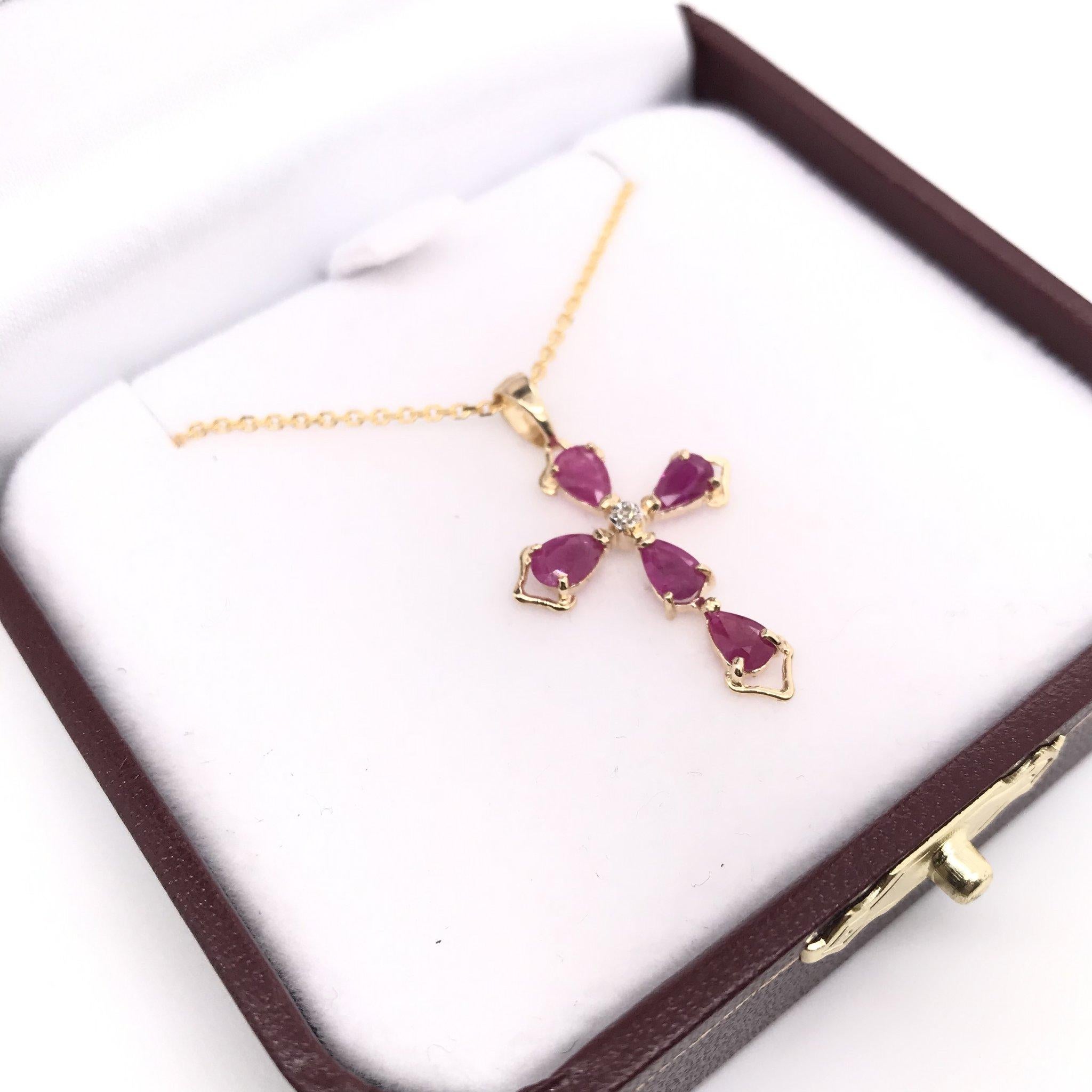 Women's Ruby & Diamond Yellow Gold Cross Necklace