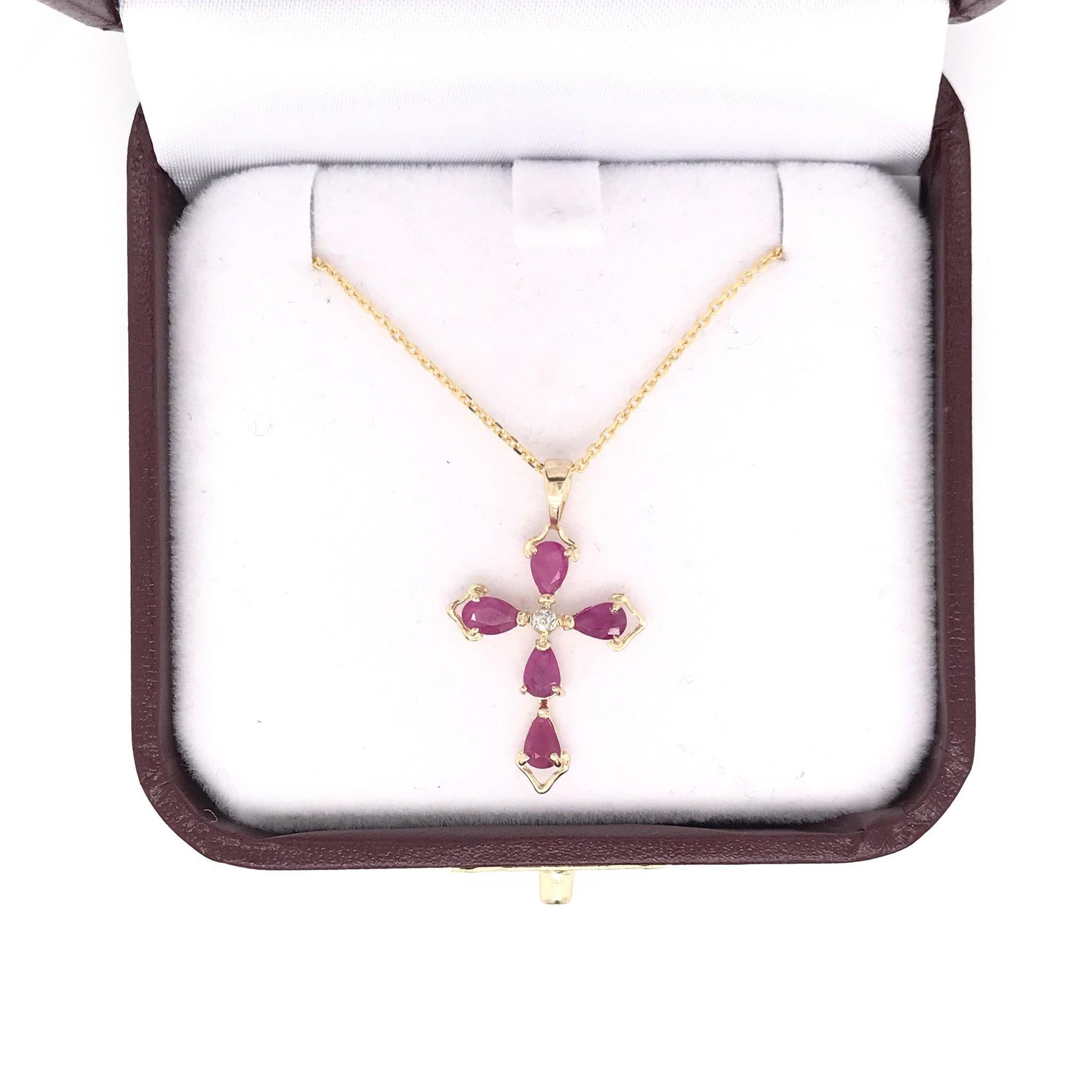 Ruby & Diamond Yellow Gold Cross Necklace 2