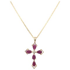 Ruby & Diamond Yellow Gold Cross Necklace