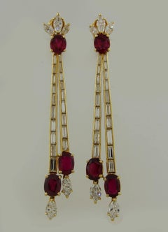 Ruby Diamond Yellow Gold Dangle Earrings