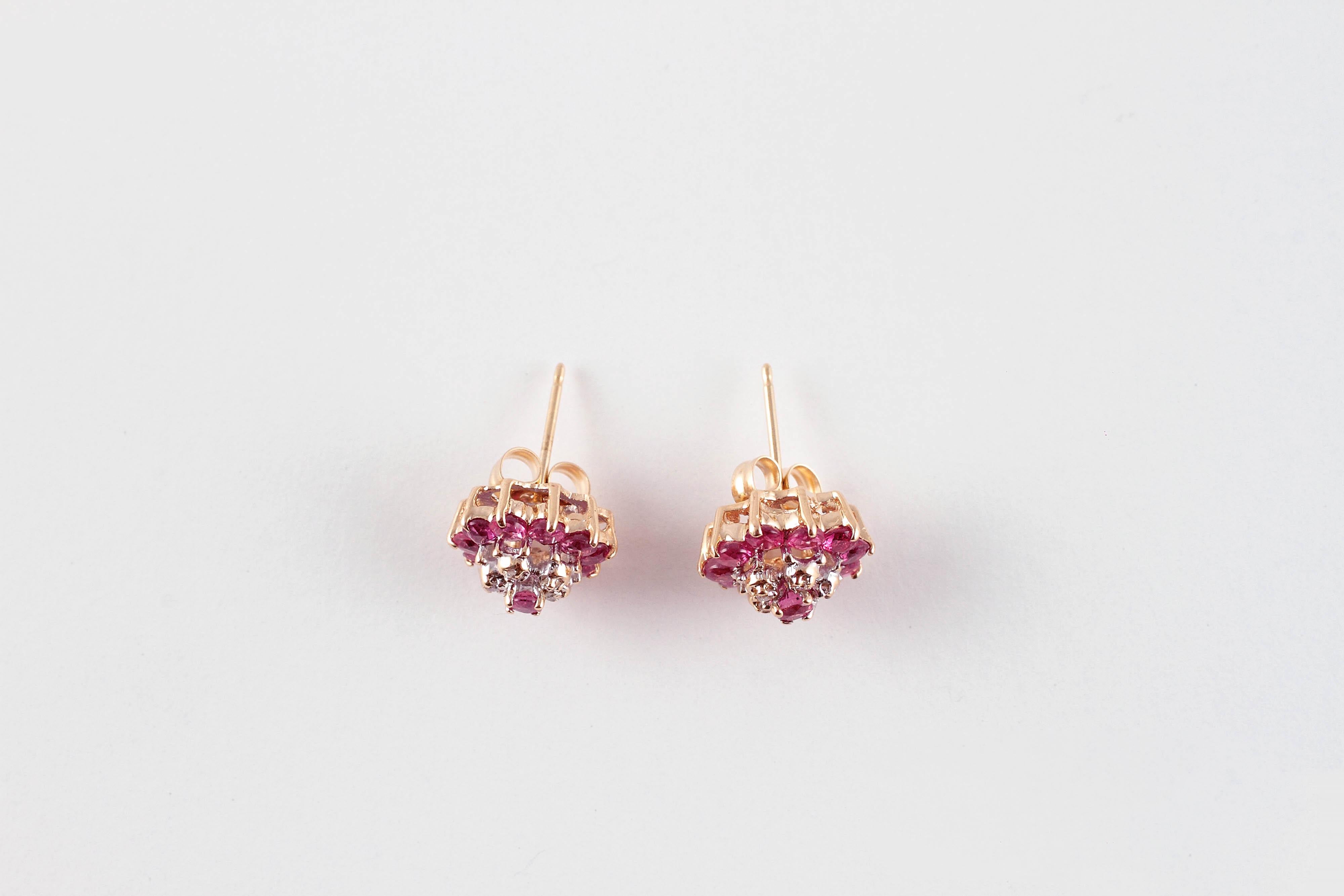 Ruby Diamond Yellow Gold Earrings 2