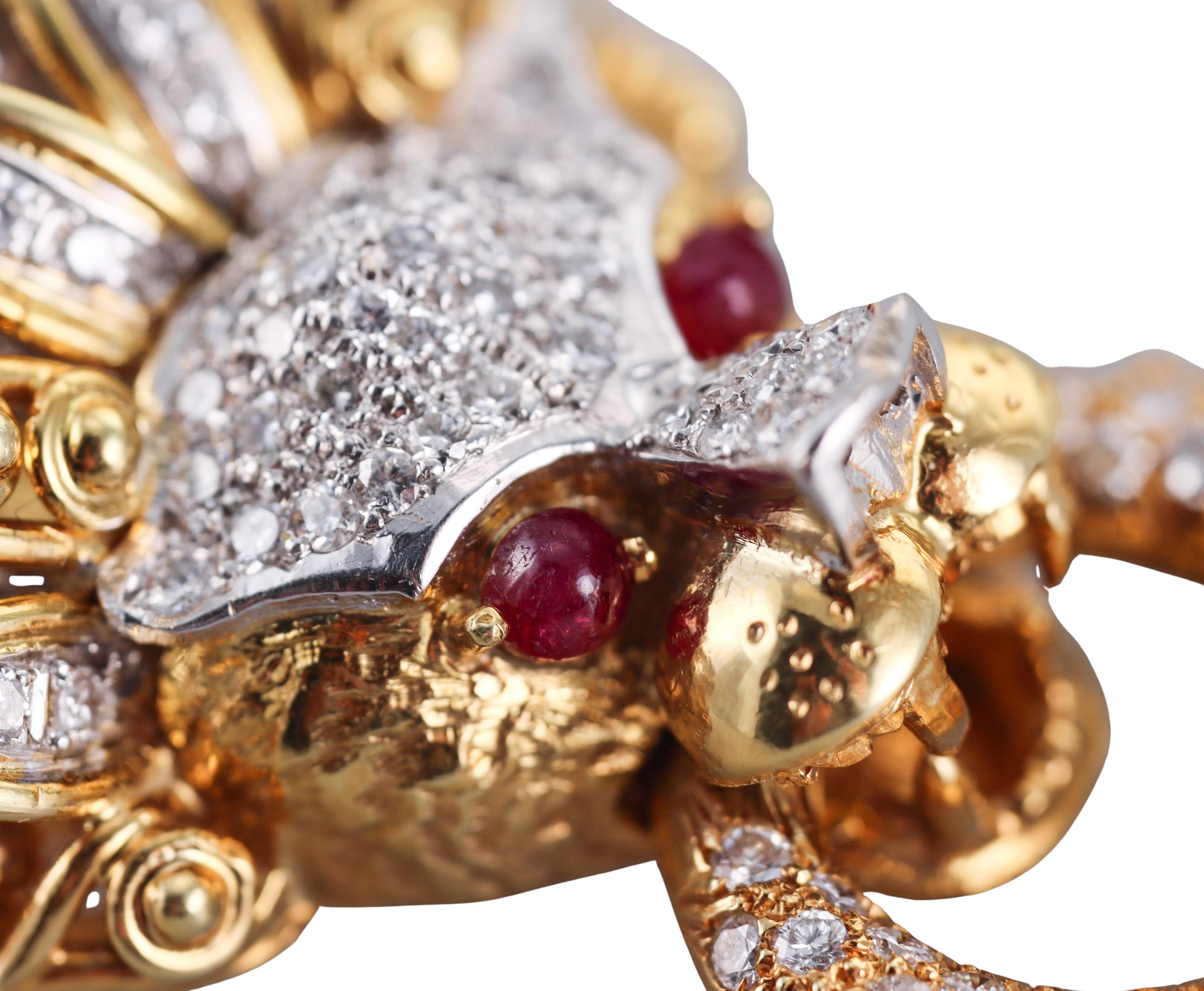 Ruby Diamond Yellow Gold Lion Doorknocker Pendant Brooch For Sale 1