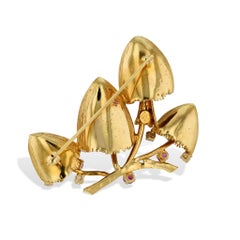 Ruby Diamond Yellow Gold Mushroom Estate Brooch