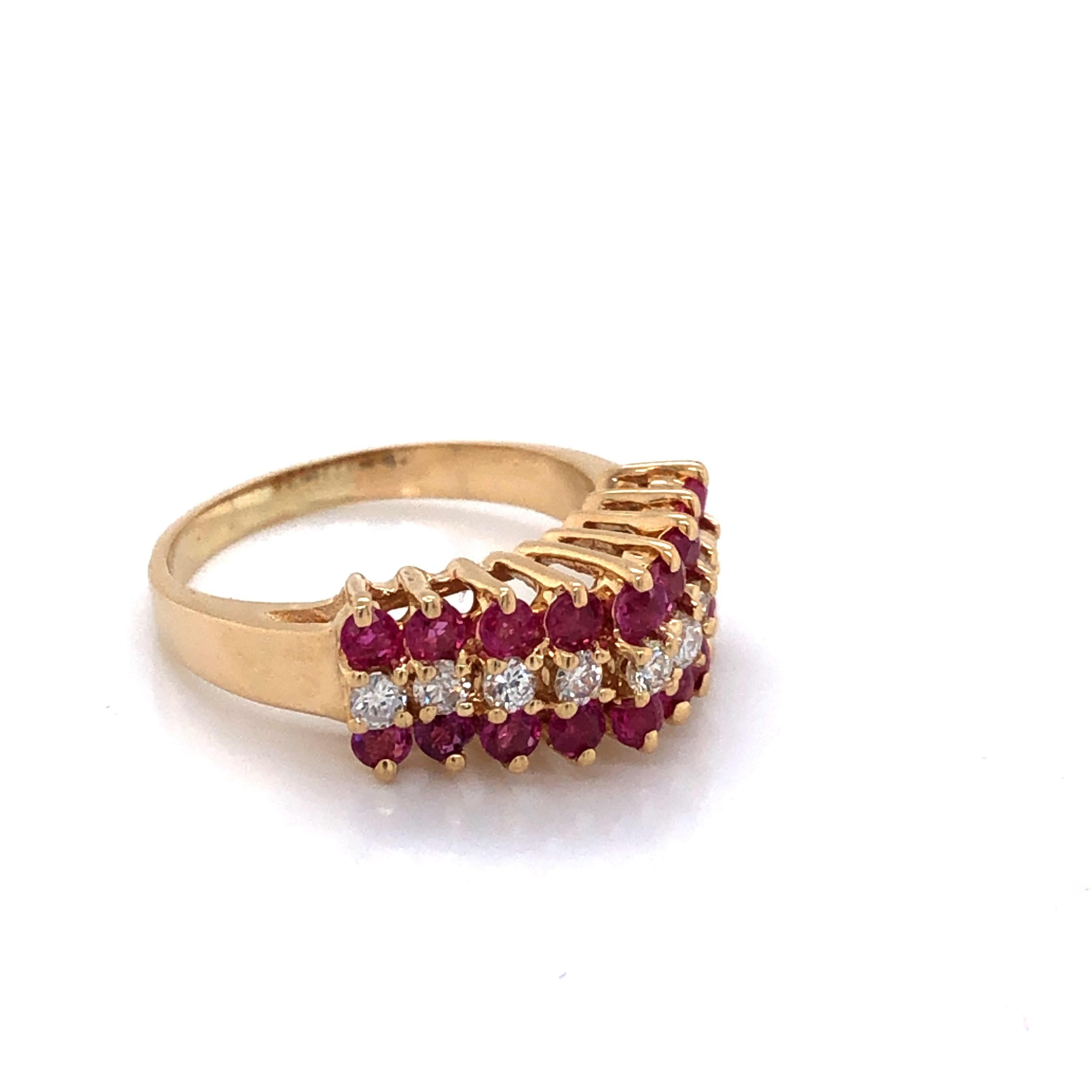 Round Cut Ruby Diamond Yellow Gold Pyramid Ring