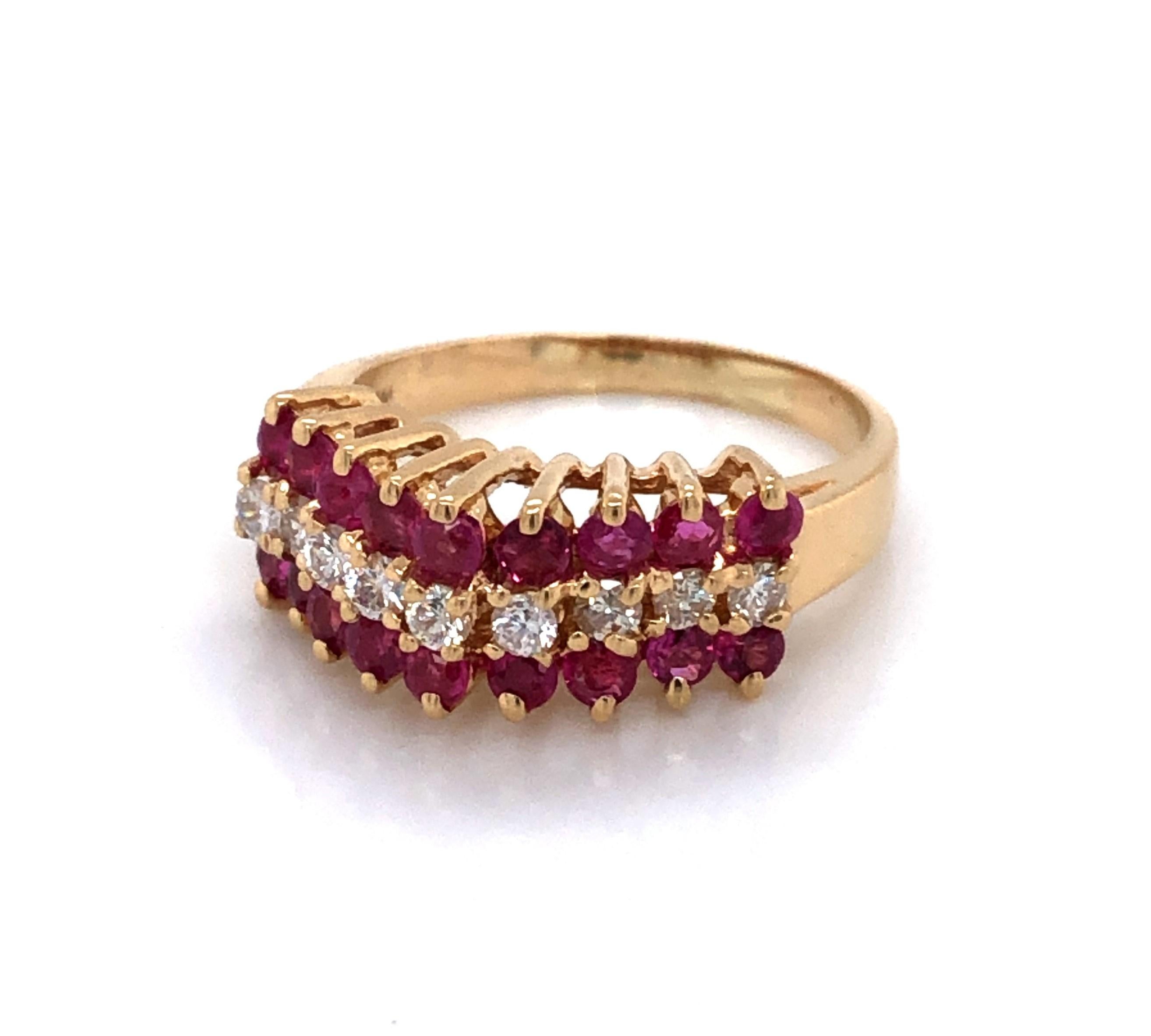 Ruby Diamond Yellow Gold Pyramid Ring In Excellent Condition In Mount Kisco, NY