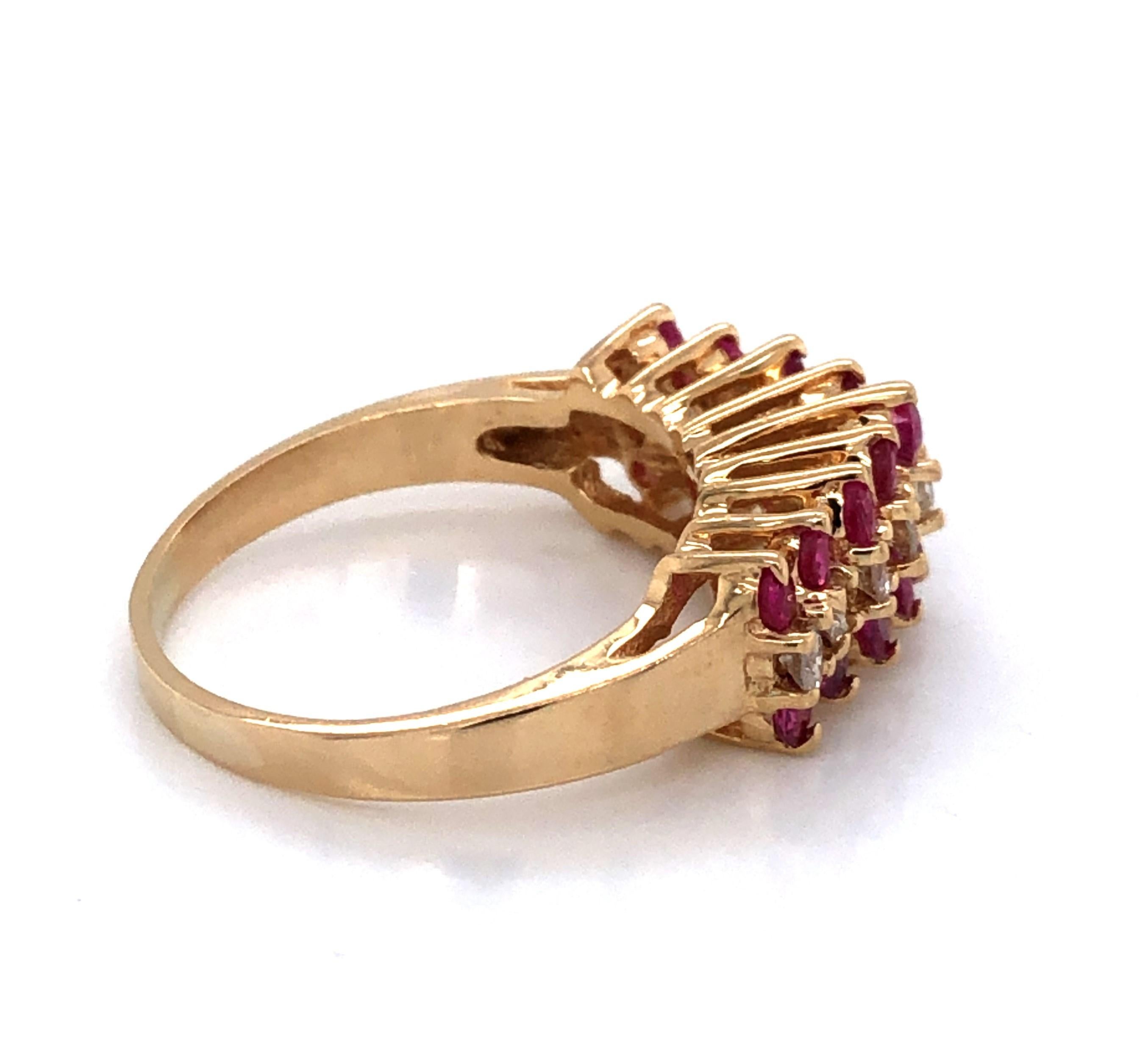 Ruby Diamond Yellow Gold Pyramid Ring 1