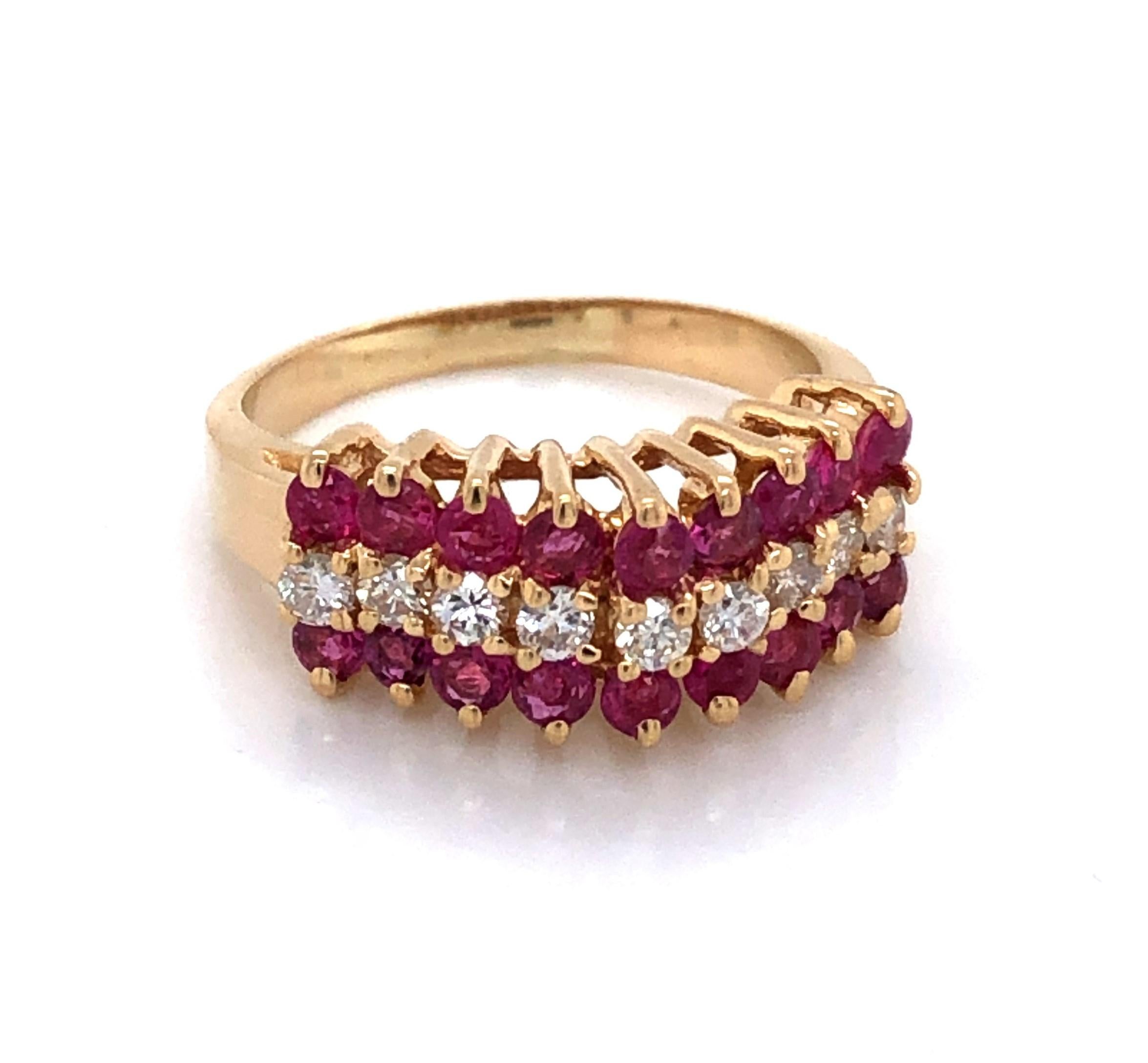 Ruby Diamond Yellow Gold Pyramid Ring 2