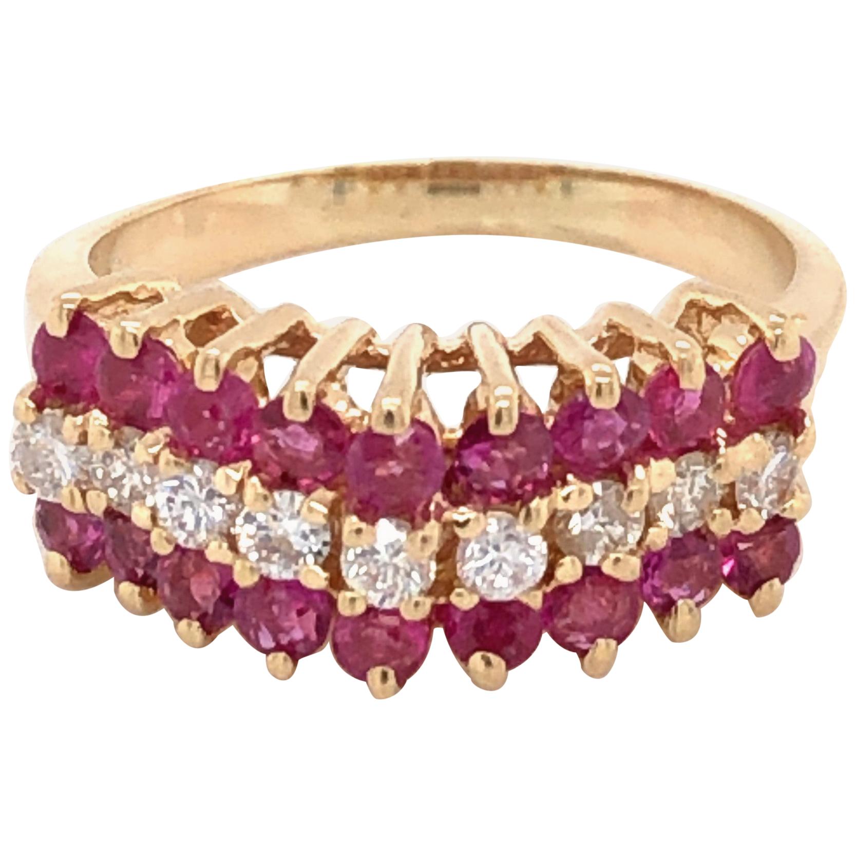 Ruby Diamond Yellow Gold Pyramid Ring