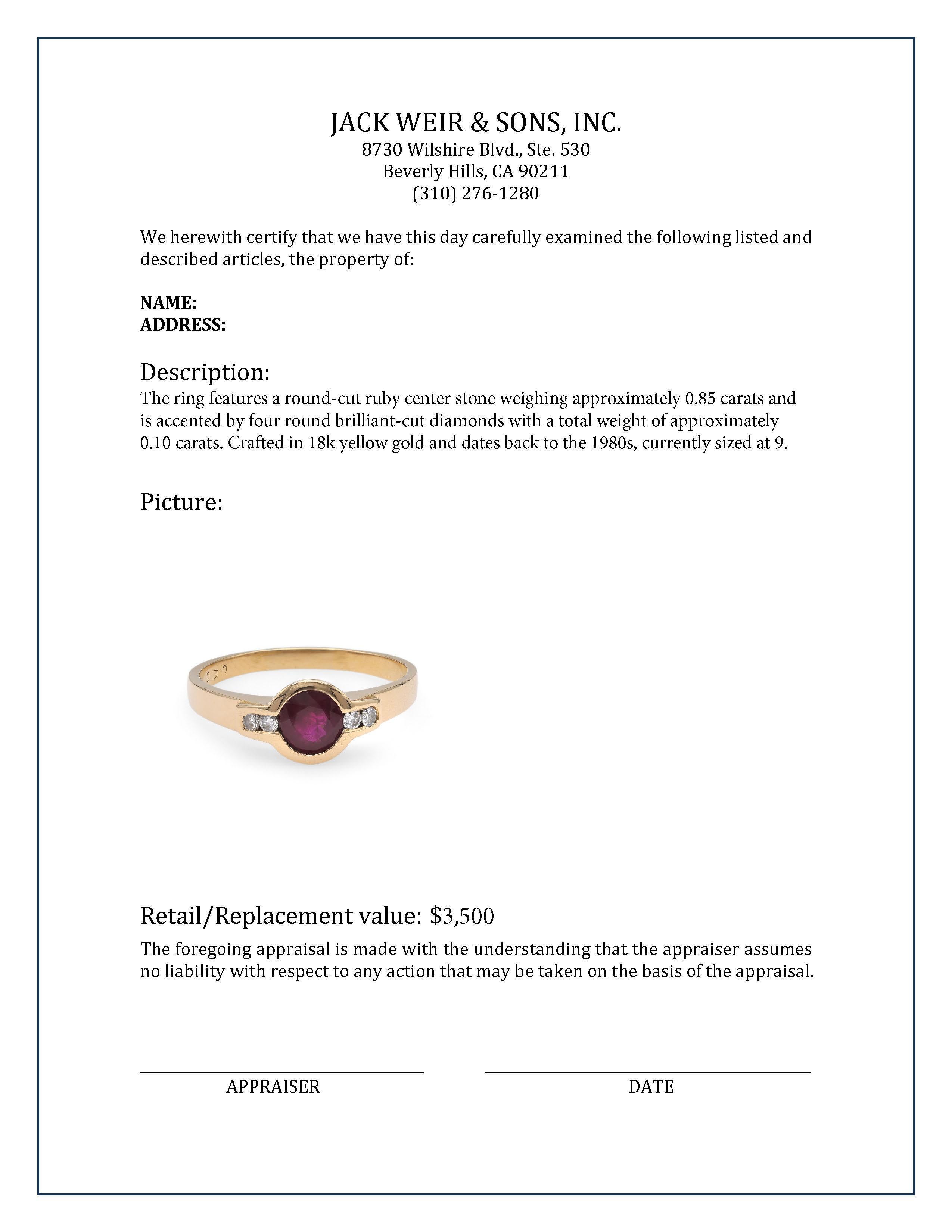 Women's or Men's Ruby Diamond Yellow Gold Ring For Sale
