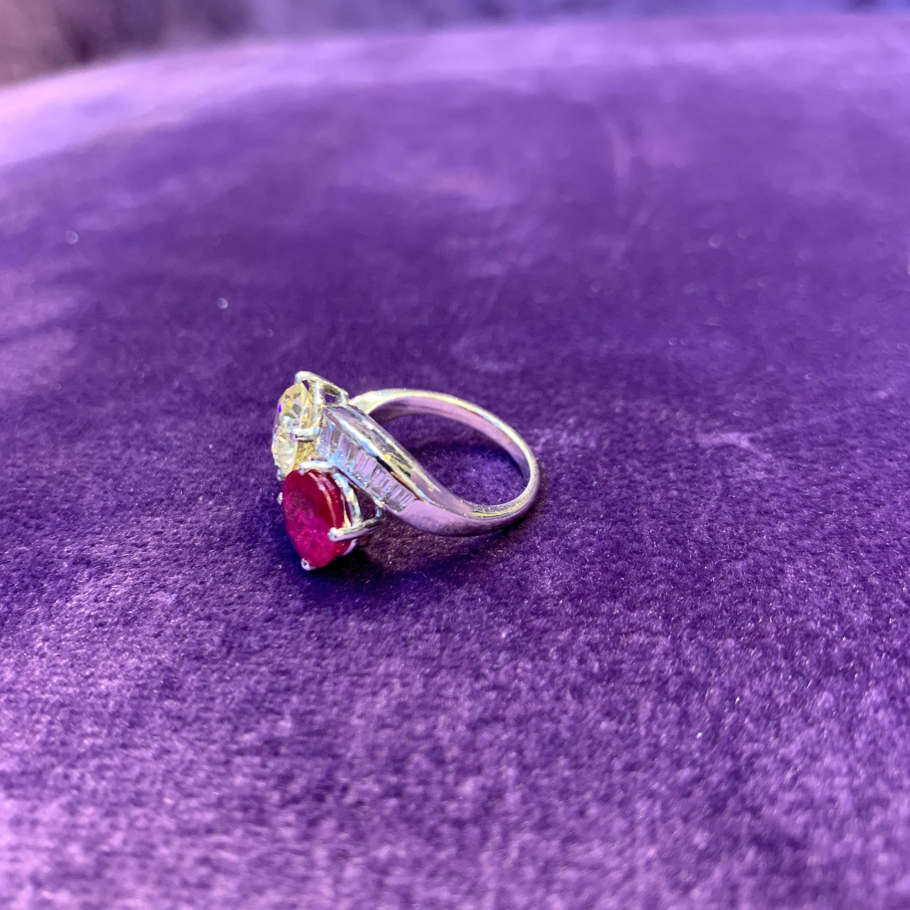 Ruby & Diamond You & Me Ring In Excellent Condition For Sale In New York, NY