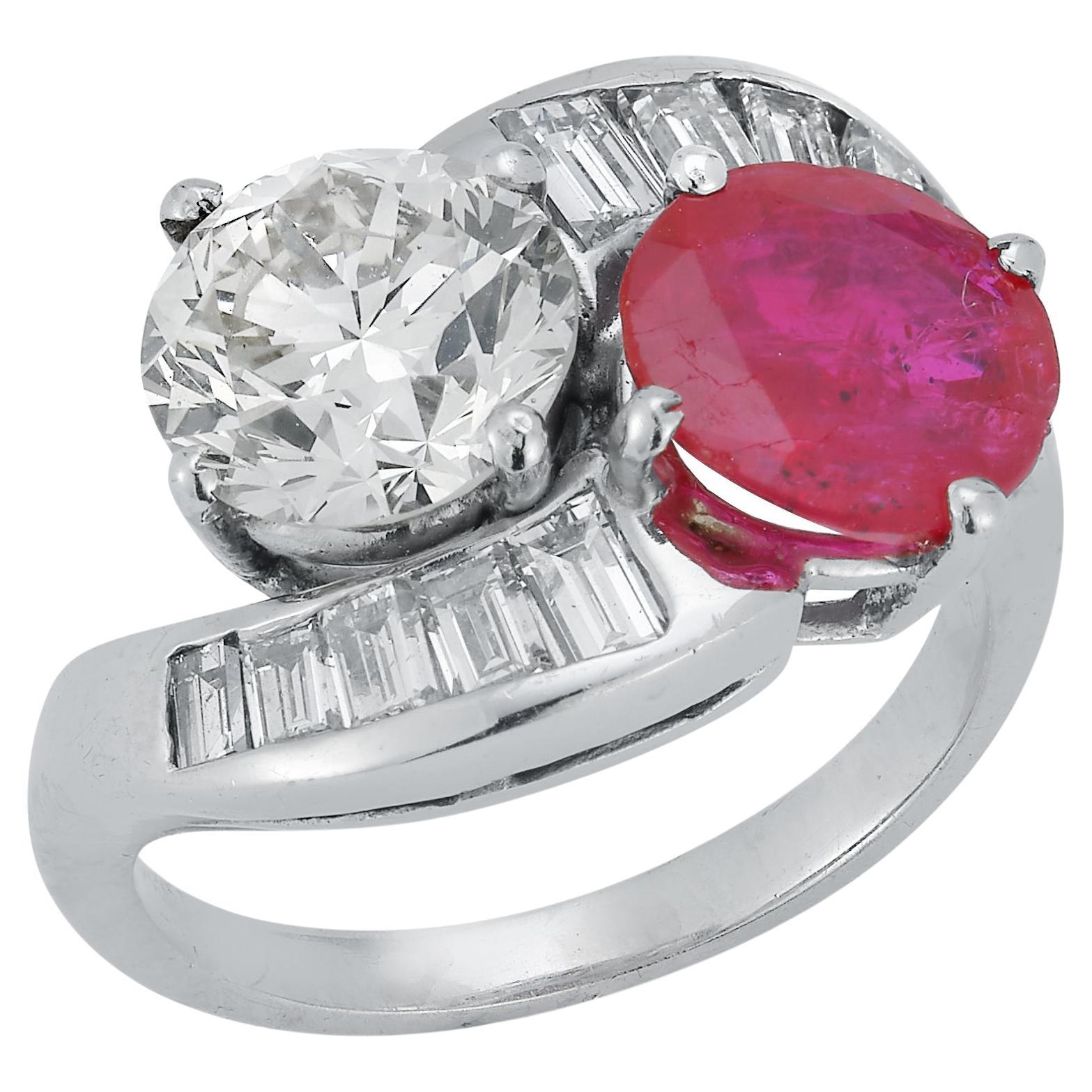 Ruby & Diamond You & Me Ring For Sale
