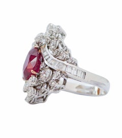 Ruby, Diamonds, 14 Karat White Gold Ring.