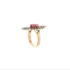 Vintage 14K Yellow Gold Ruby and Diamond Cocktail Ring, Italy, 1970s