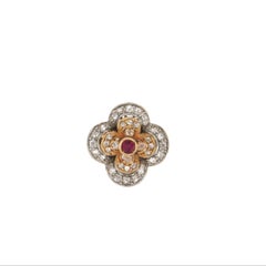 14kt Yellow Gold Ruby Diamond Cocktail Ring, Italy, Circa 1970