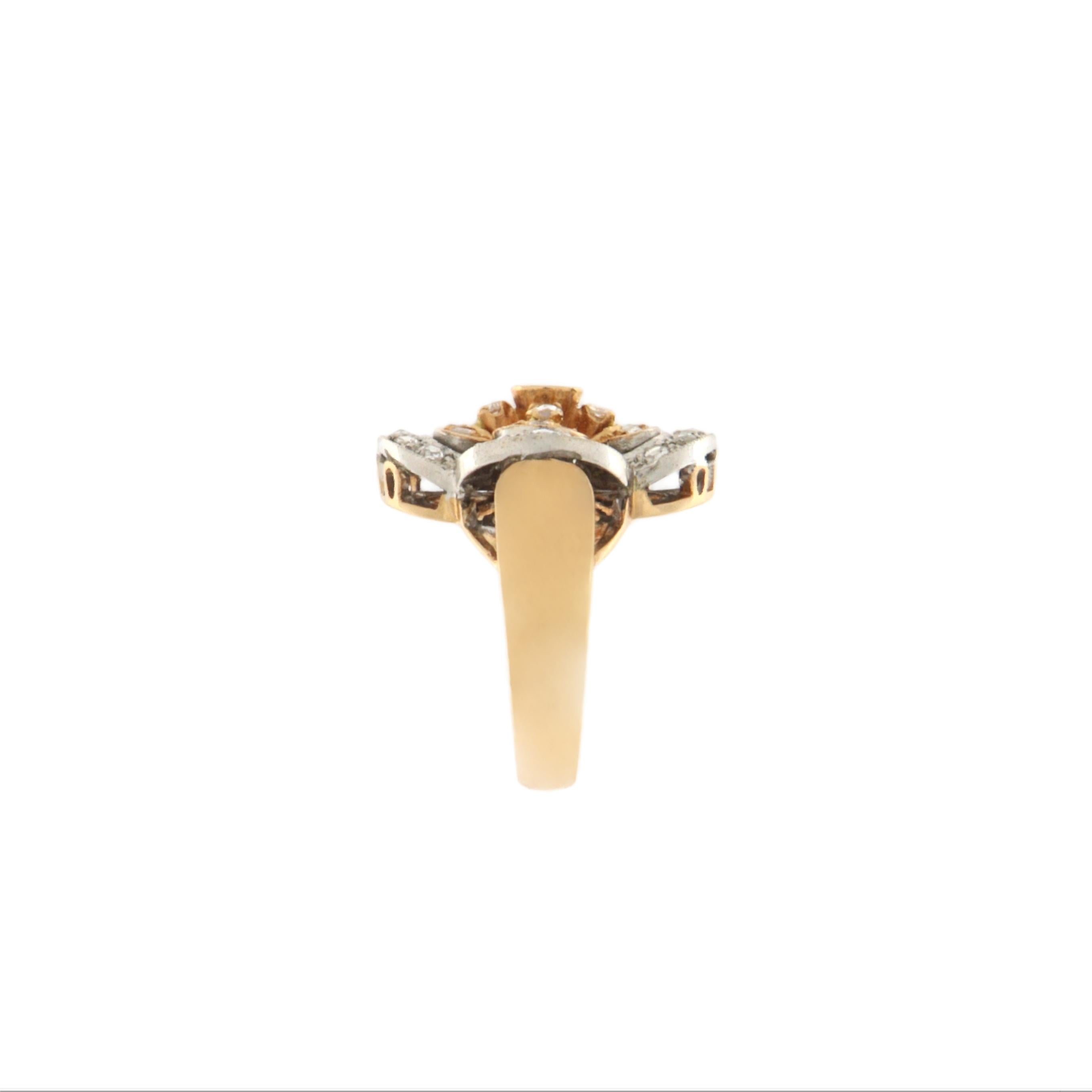 Taille rose Bague cocktail en or jaune 14 carats avec rubis et diamants en vente