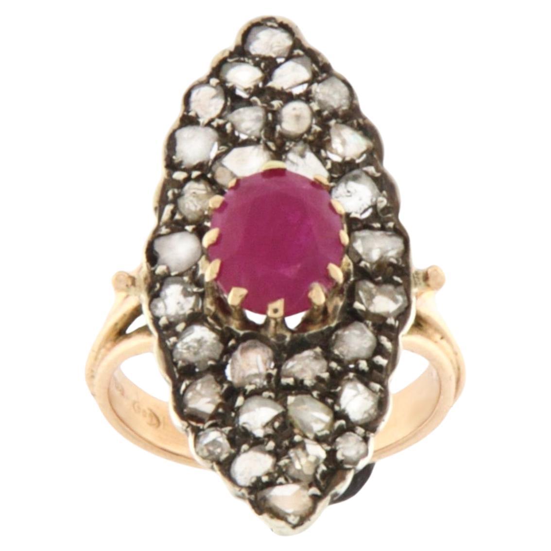 Ruby Diamonds 14 Karat Yellow Gold Cocktail Ring