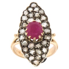 Ruby Diamonds 14 Karat Yellow Gold Cocktail Ring