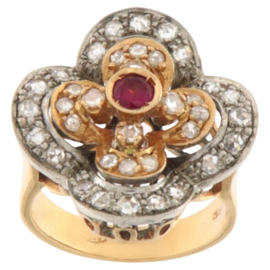 Ruby Diamonds 14 Karat Yellow Gold Cocktail Ring