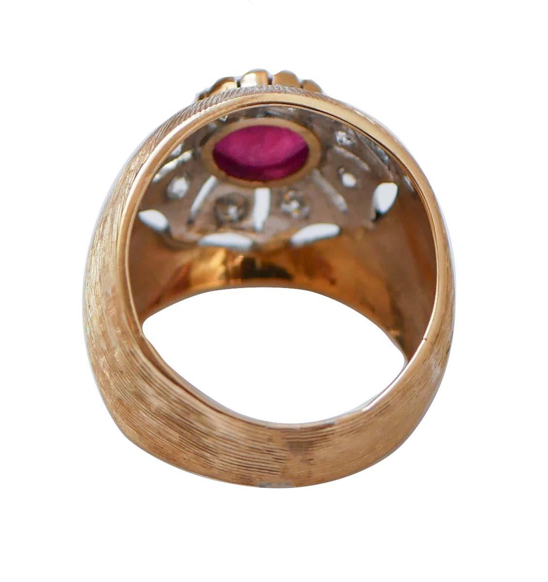 Rubin, Diamanten, 18 Karat Roségold Ring. (Retro)
