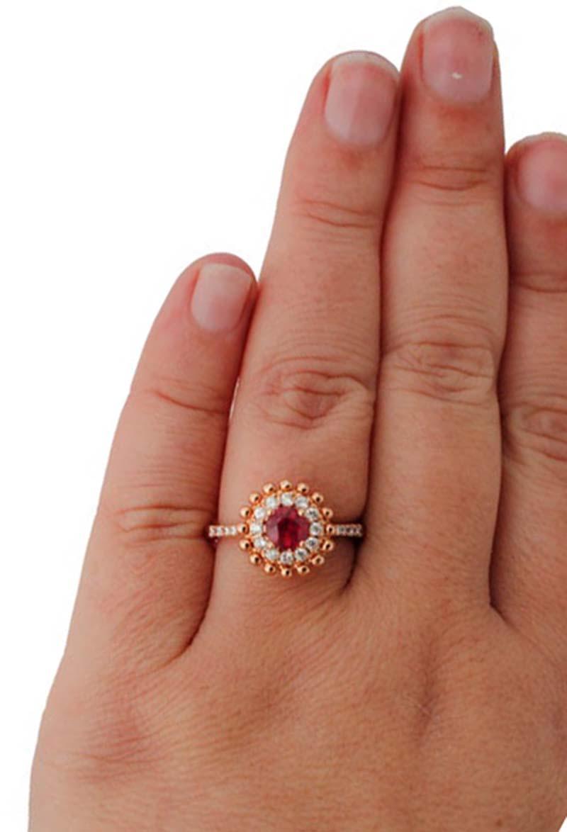 Rubí, Diamantes, Anillo de Oro Rosa de 18 Kilates en Nuevo Estado en Marcianise, Marcianise (CE)
