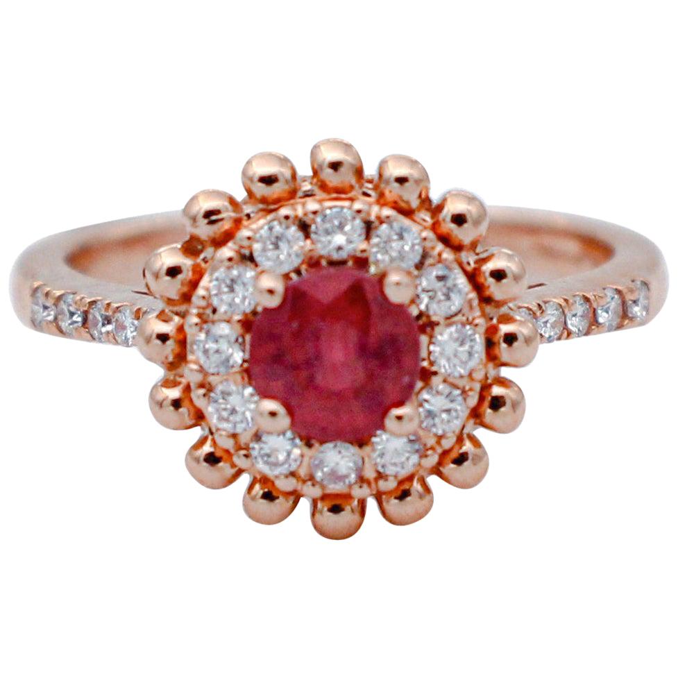 Rubí, Diamantes, Anillo de Oro Rosa de 18 Kilates