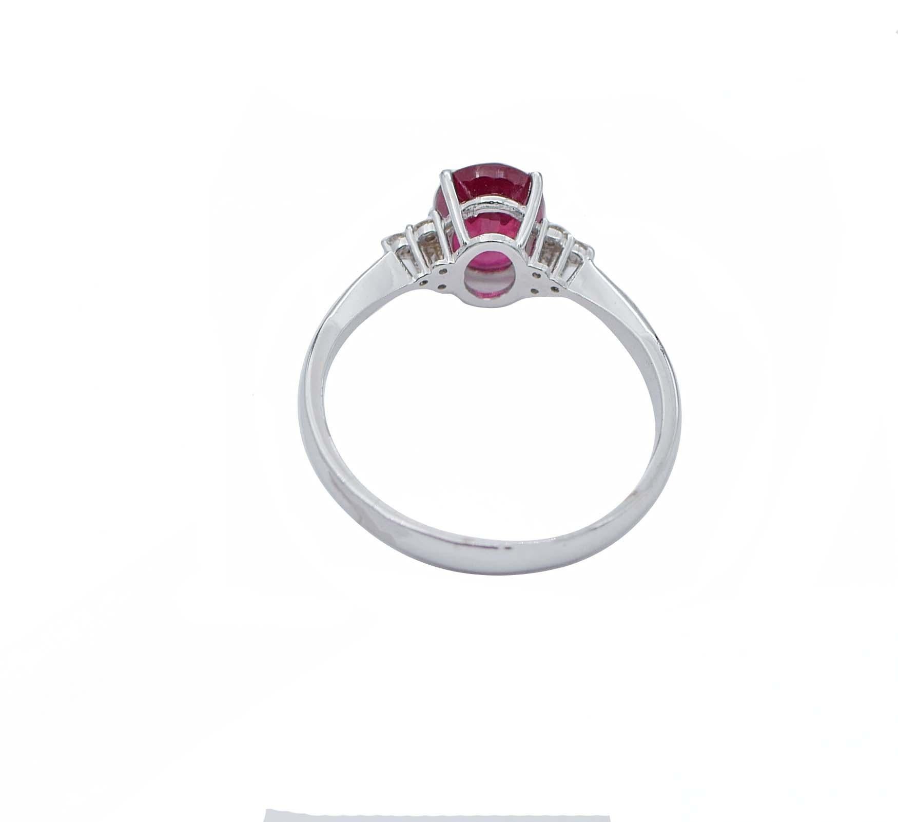 Modern Ruby, Diamonds, 18 Karat White Gold Engagement Ring