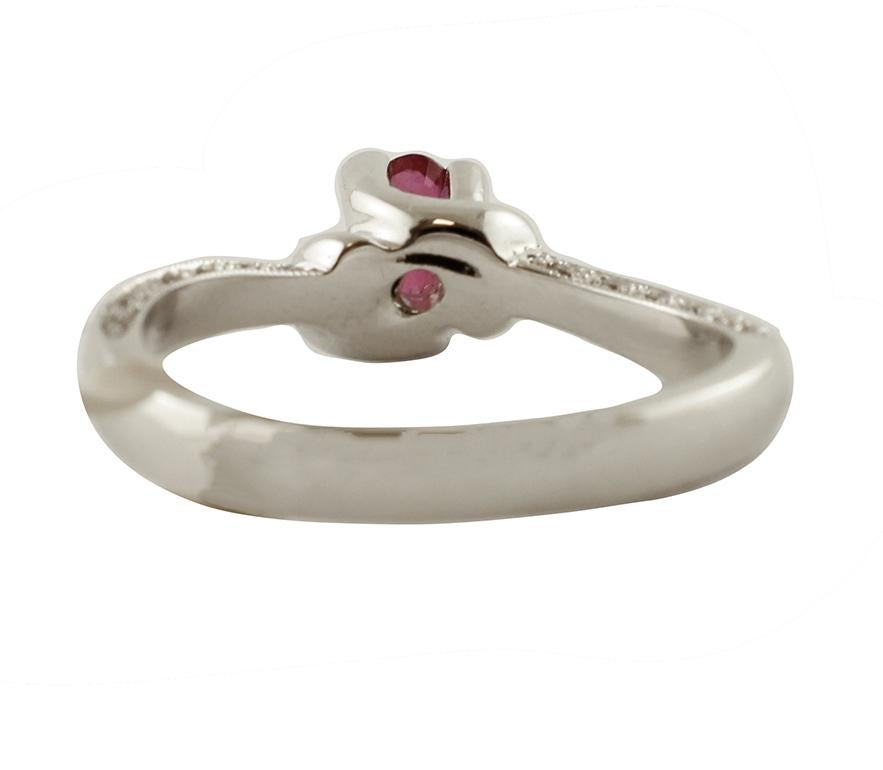Modern Ruby, Diamonds, 18 Karat White Gold Engagement Ring For Sale
