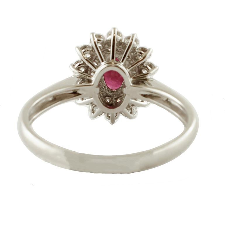 Modern Ruby, Diamonds, 18 Karat White Gold Engagement Ring For Sale