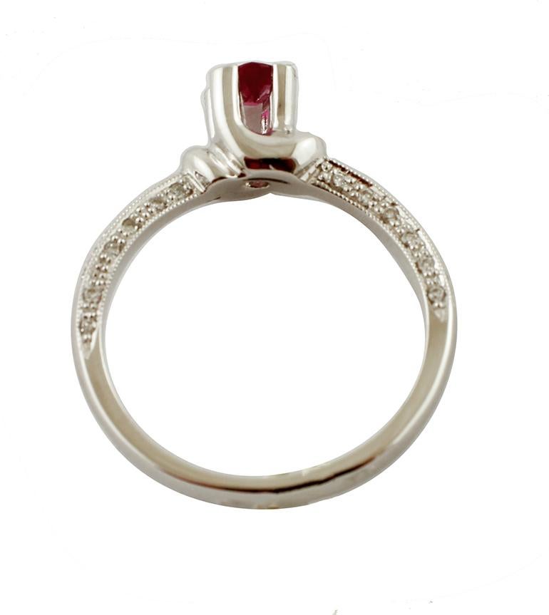 Brilliant Cut Ruby, Diamonds, 18 Karat White Gold Engagement Ring For Sale