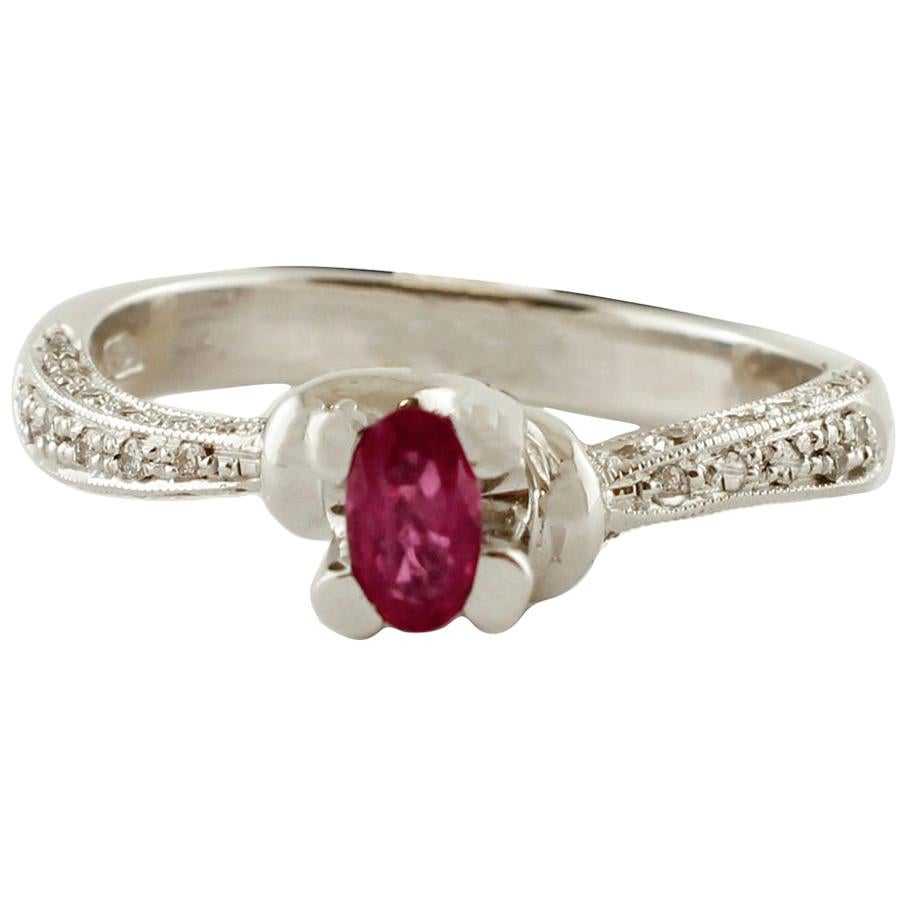 Ruby, Diamonds, 18 Karat White Gold Engagement Ring For Sale