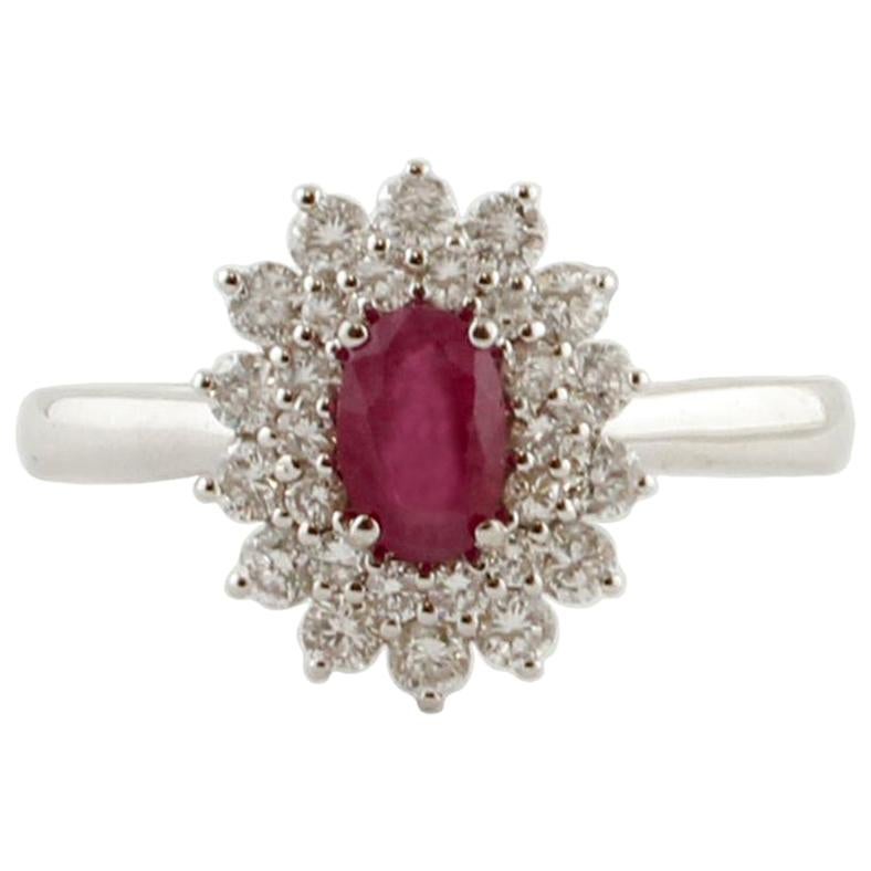 Ruby, Diamonds, 18 Karat White Gold Engagement Ring For Sale