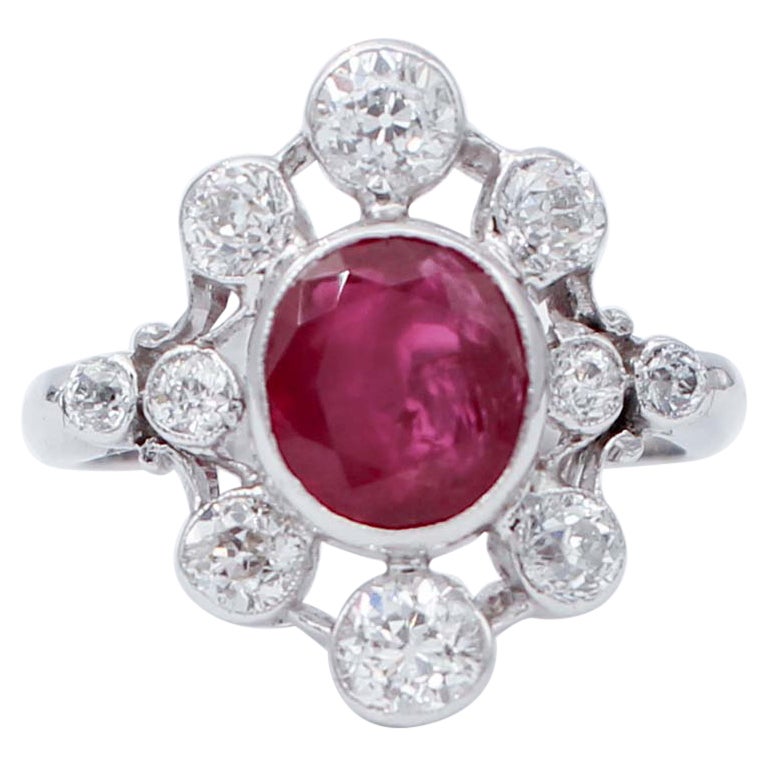 Ruby, Diamonds, 18 Karat White Gold