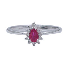 Ruby, Diamonds, 18 Karat White Gold Modern Ring