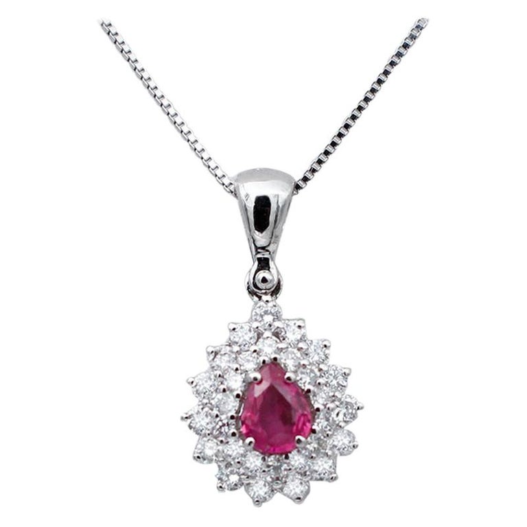 Ruby, Diamonds, 18 Karat White Gold Pendant Necklace at 1stDibs