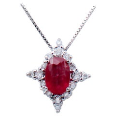 Ruby, Diamonds, 18 Karat White Gold Pendant Necklace