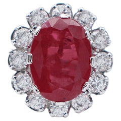 Ruby, Diamonds, 18 Karat White Gold Retrò Ring