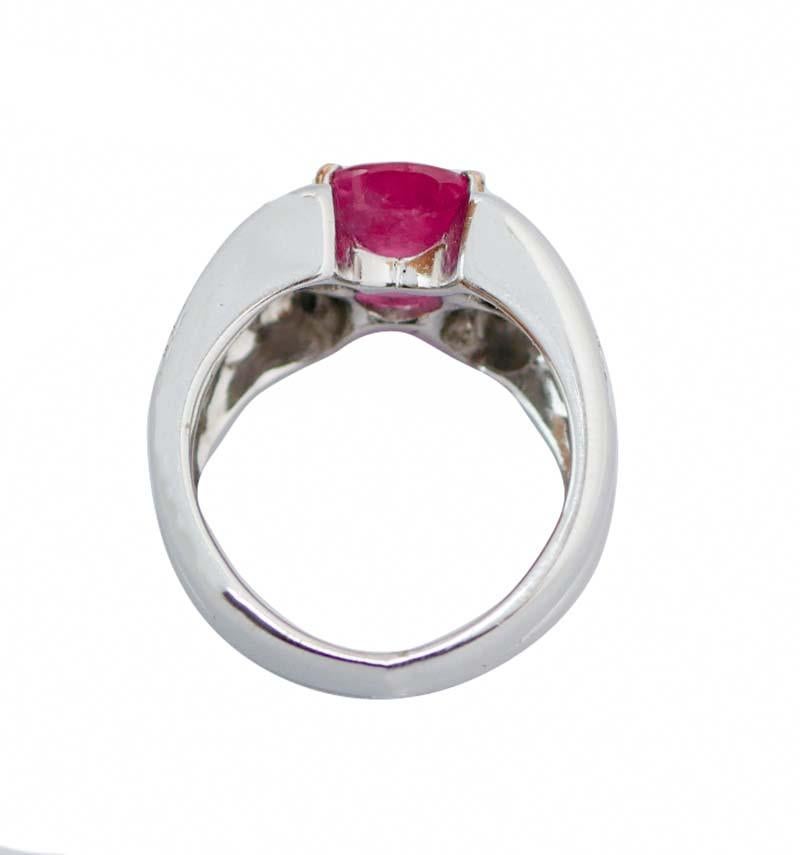 Retro Ruby, Diamonds, 18 Karat White Gold Ring. For Sale