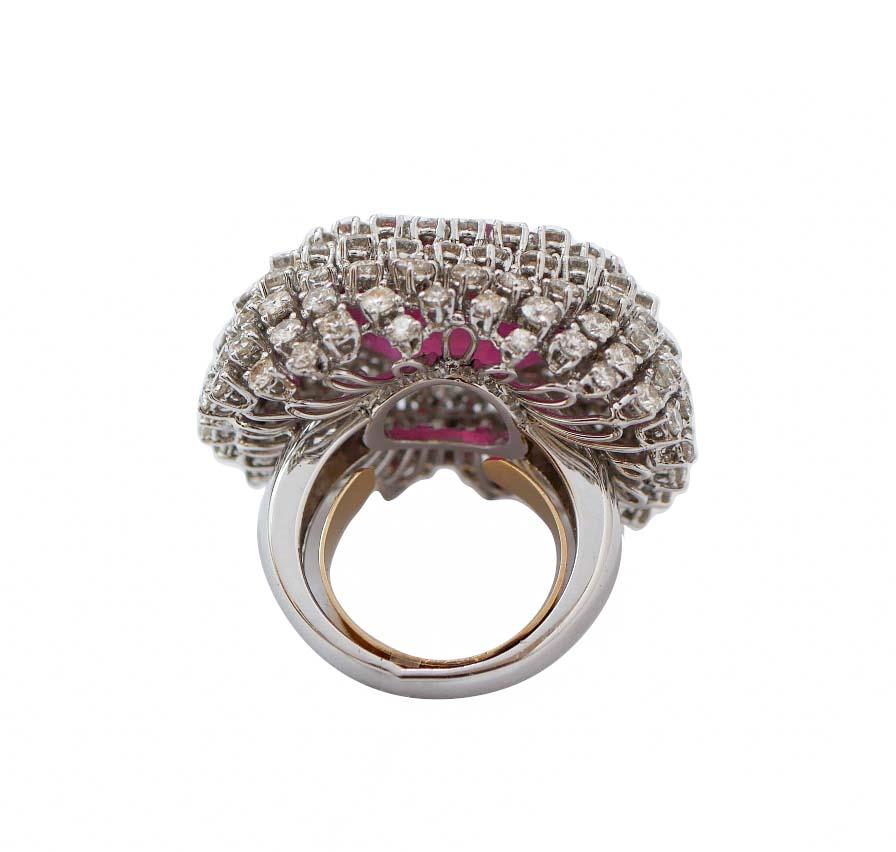 Retro Ruby, Diamonds, 18 Karat White Gold Ring. For Sale