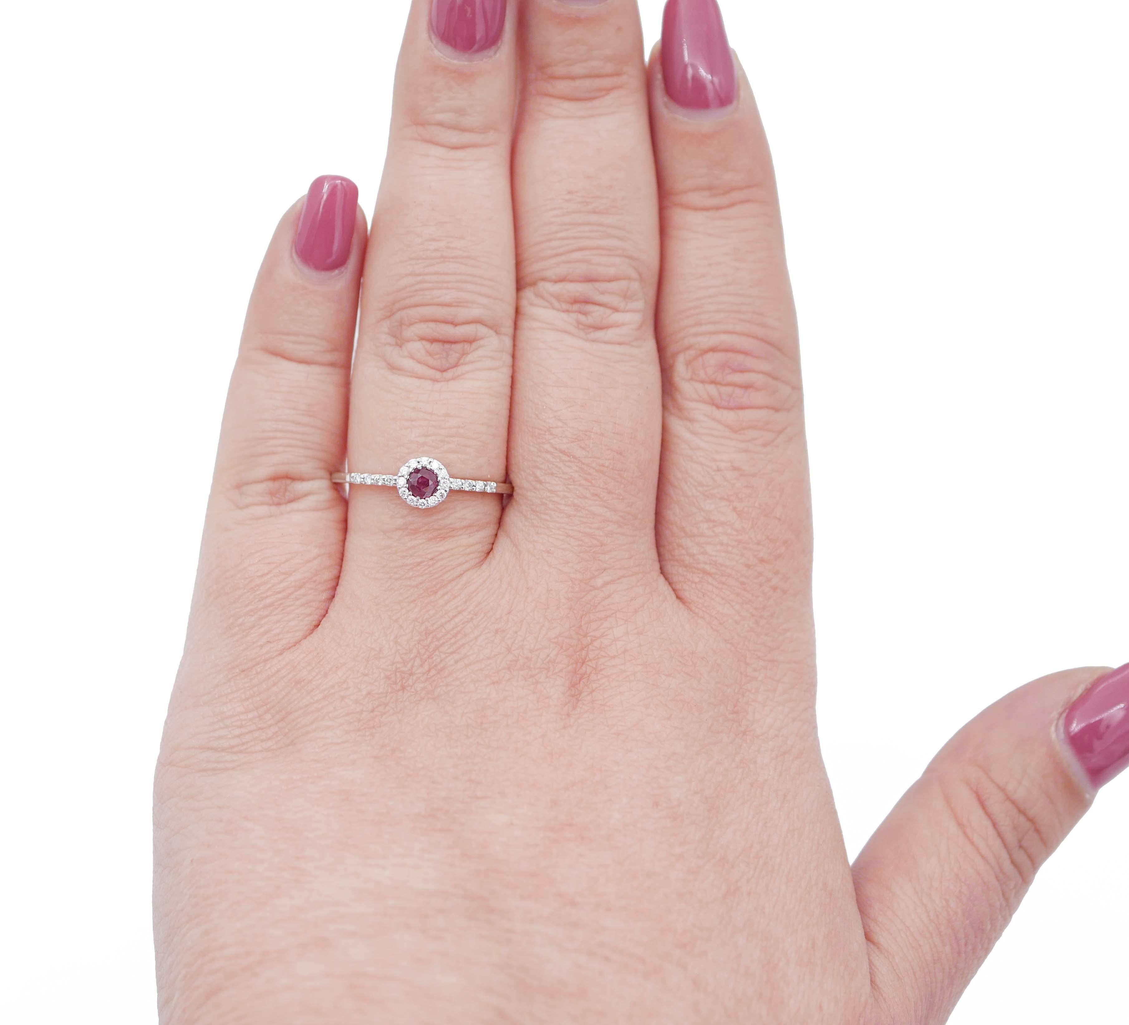 Mixed Cut Ruby, Diamonds, 18 Karat White Gold Ring For Sale