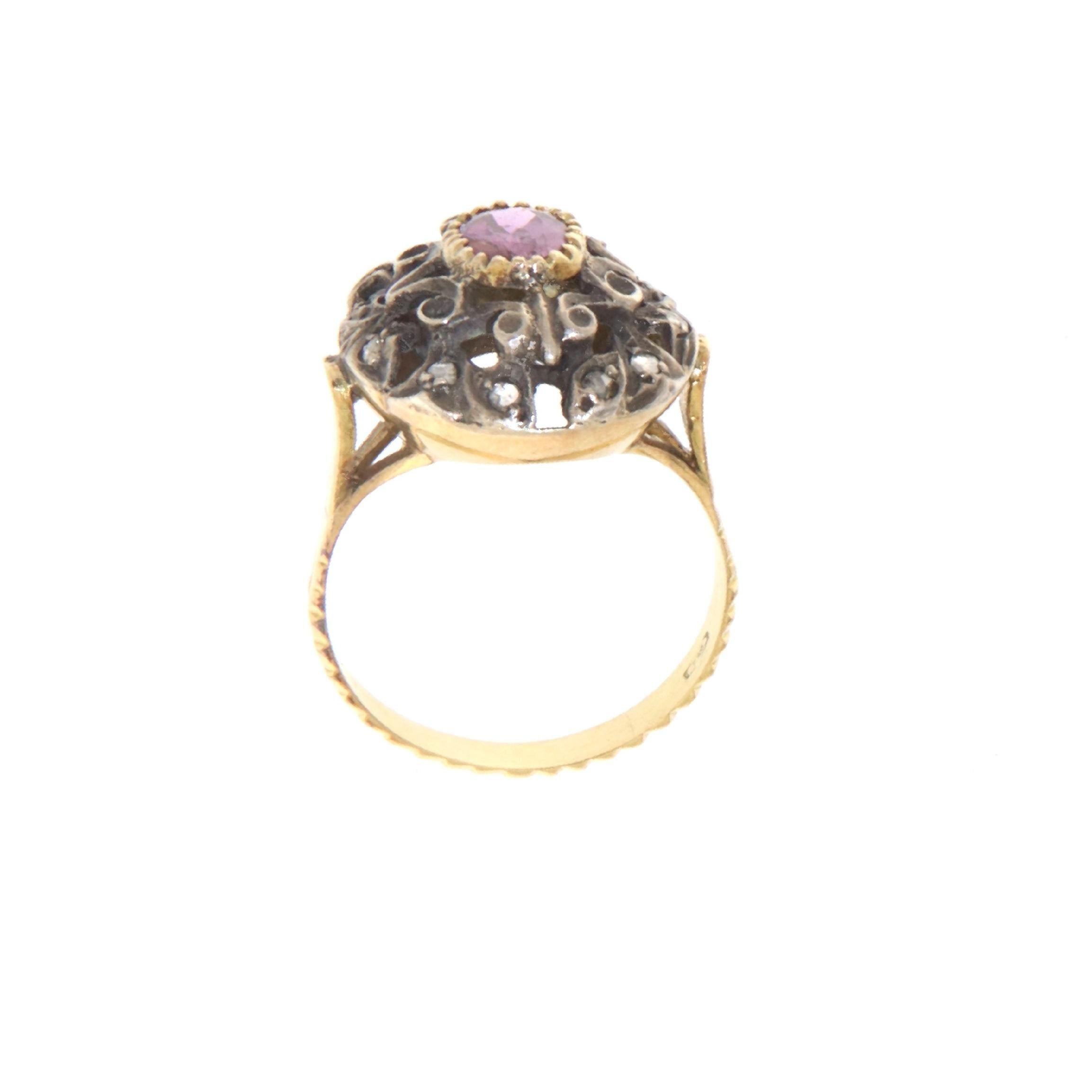 Women's Ruby Diamonds 18 Karat Yellow Gold Cocktail Ring For Sale