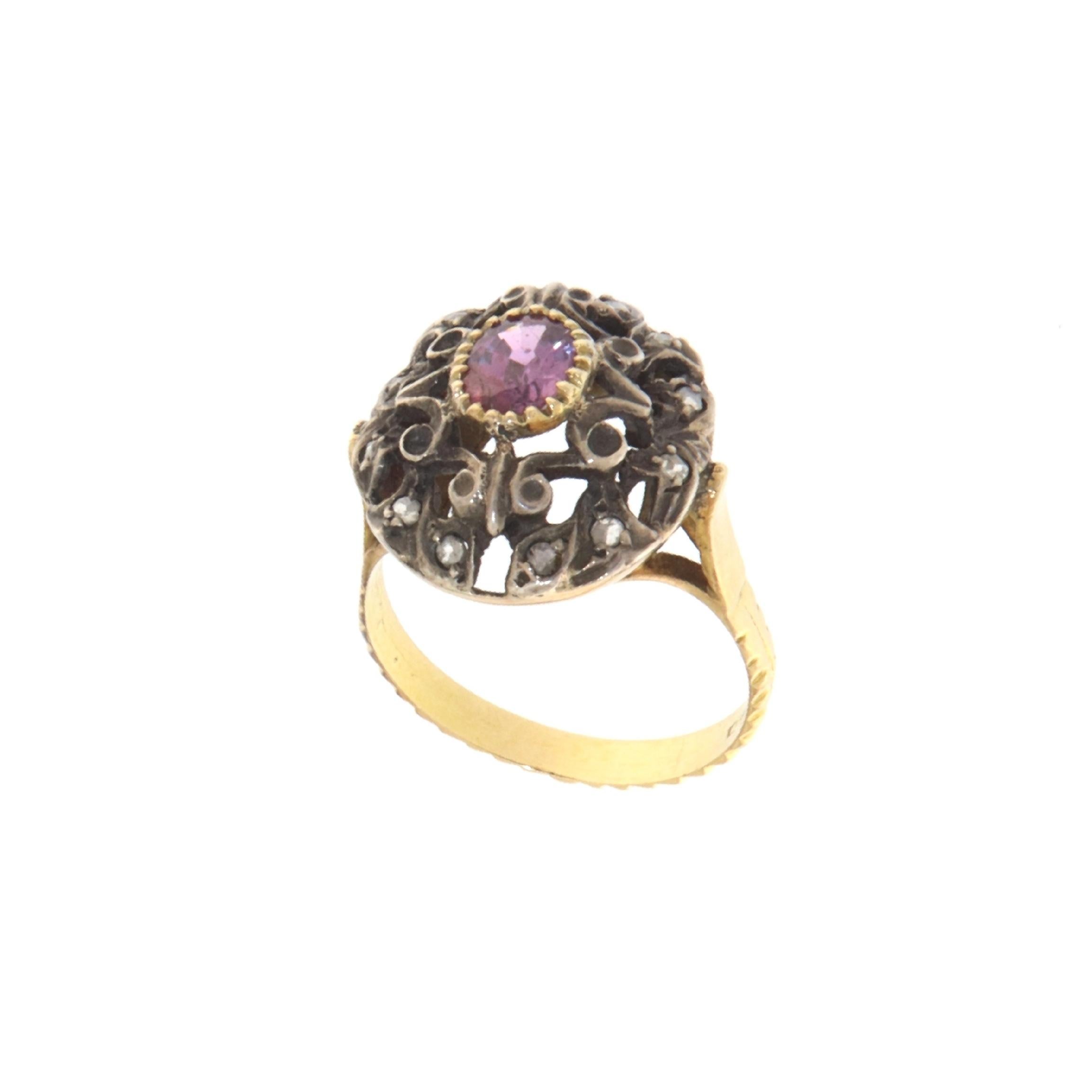 Ruby Diamonds 18 Karat Yellow Gold Cocktail Ring For Sale 3