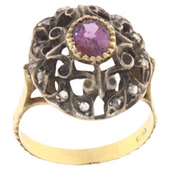 Retro Ruby Diamonds 18 Karat Yellow Gold Cocktail Ring